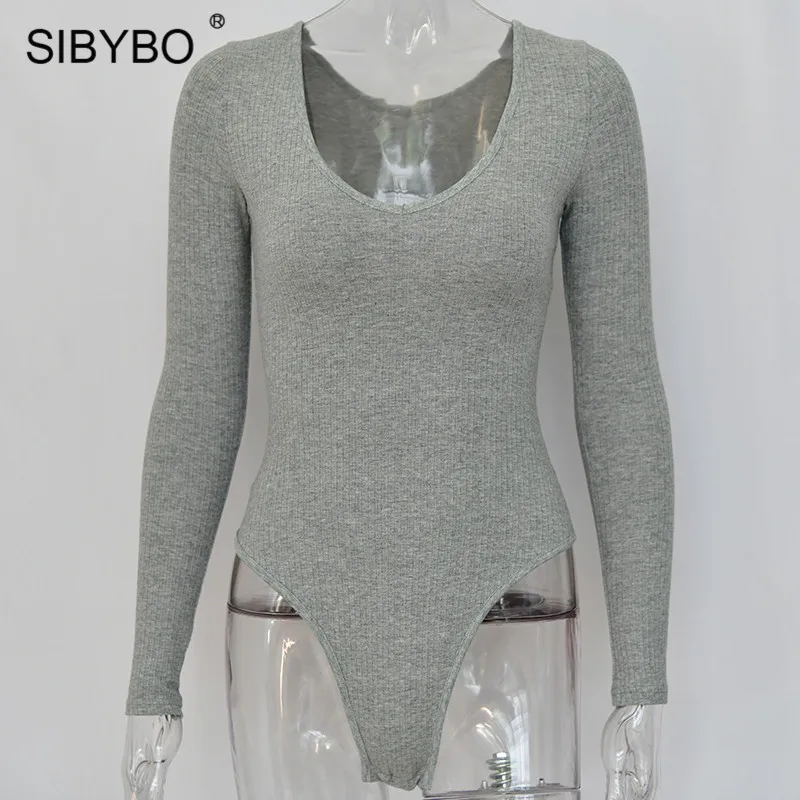 Серый Sibybo, Осенний облегающий сексуальный комбинезон с длинным рукавом, Женский Модный повседневный комбинезон с вырезом лодочкой, женский белый комбинезон, женские боди - Цвет: Серый
