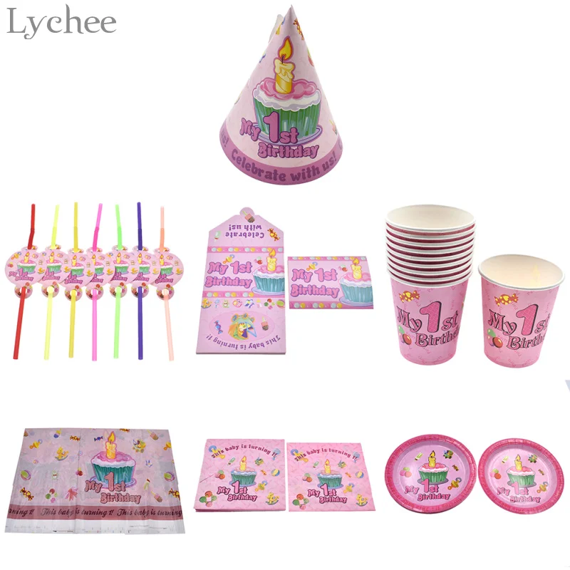 Lychee Life Girl одноразовая посуда для первого дня рождения Соломинки скатерти с