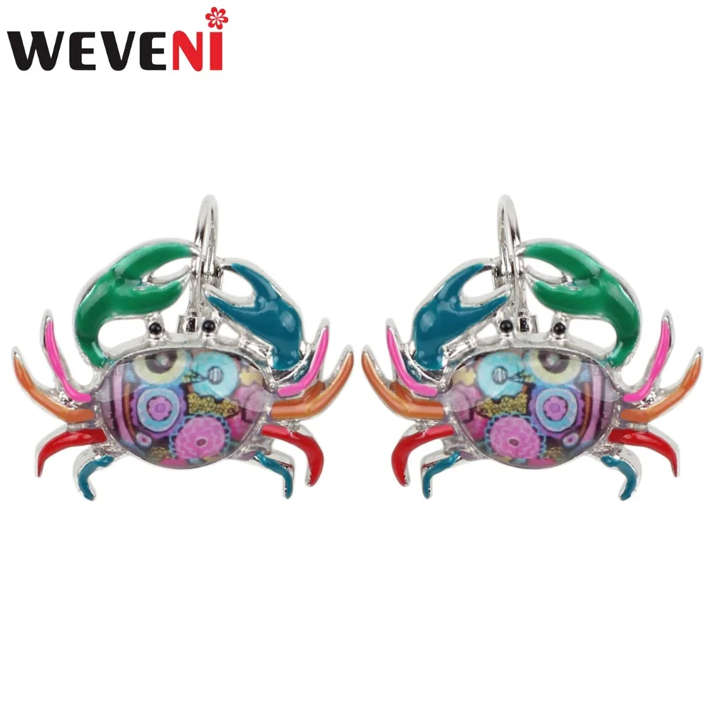 WEVENI милые серьги-гвоздики из эмалированного сплава в виде крабов модные серьги