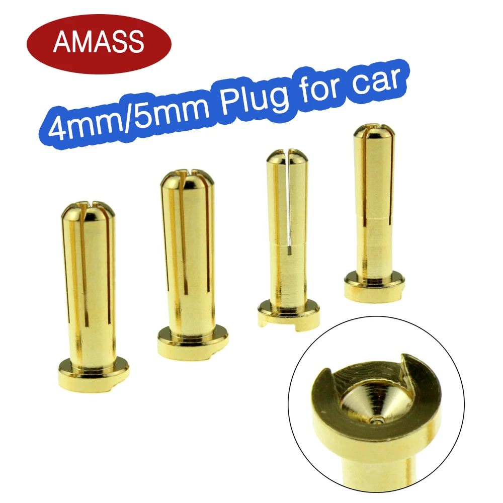 

AMASS 4mm 5mm Banana Plugs Male Authentic Alotted aft Beveled Stable Current 40A 7U Gold Plating For RC Car