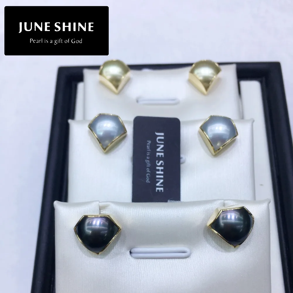 Triangle pearl stud earrings real pearls &amp 18K gold earring SE004 women fashion wedding jewelry gift | Украшения и аксессуары