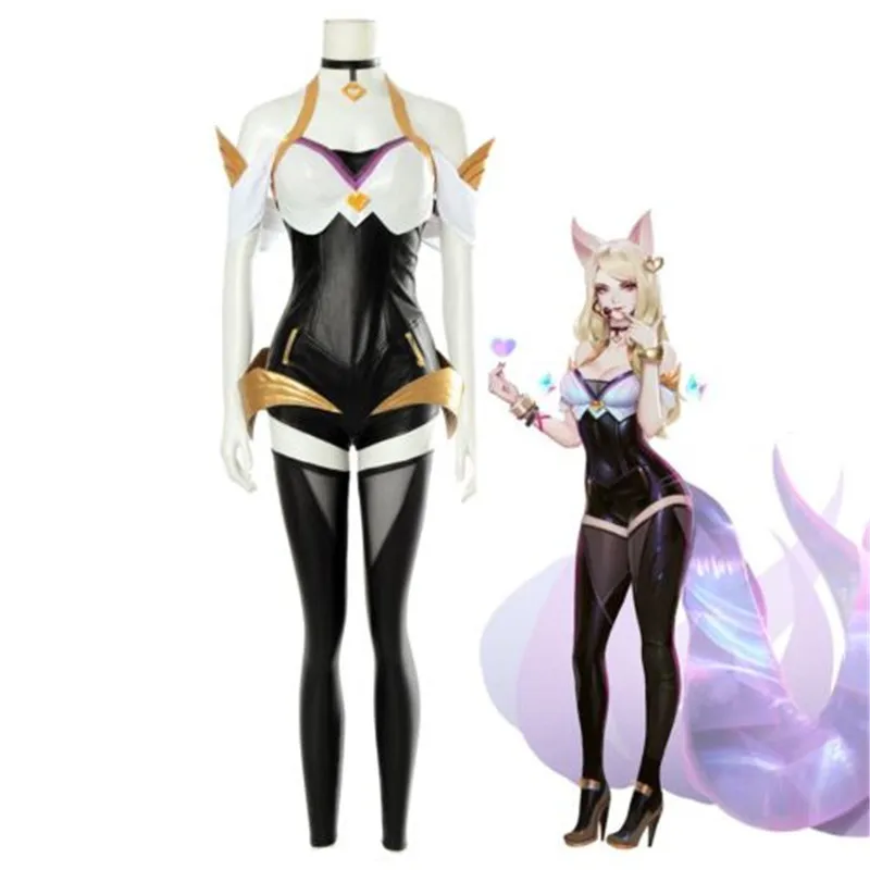 Прямая поставка костюм LOL League of Legends KDA Ahri кожаный для косплея с париком| |