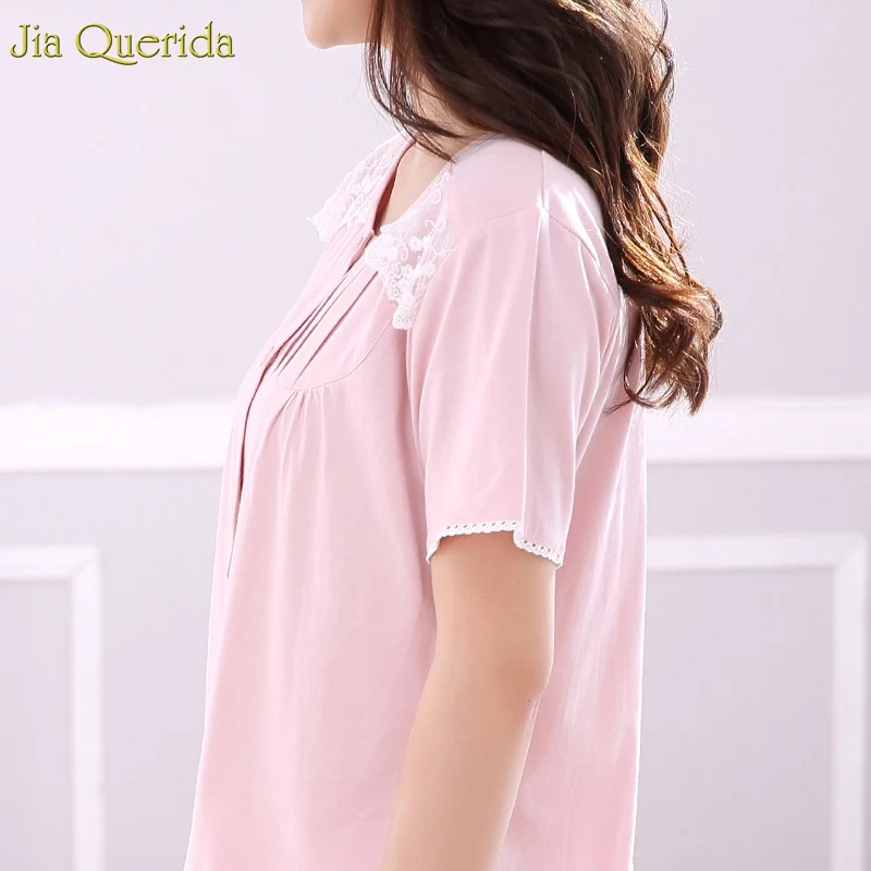 Пижама женская розовая с кружевной аппликацией большого размера 4xl пижамный