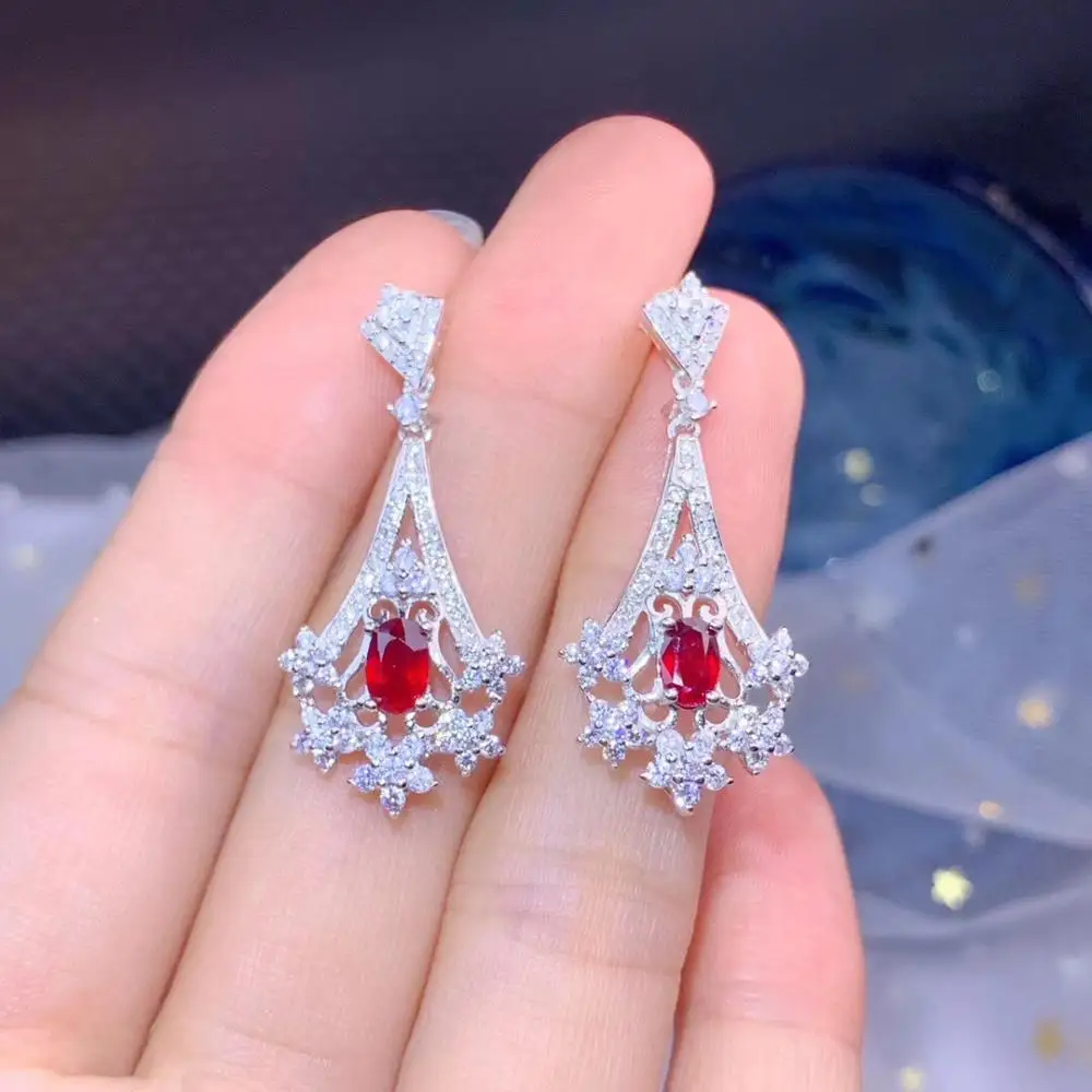 Серьги гвоздики женские из серебра с натуральным Рубином|Серьги-гвоздики| |