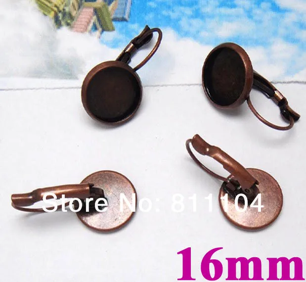 

16mm Vintage Antique Copper Plated Circle Bezel Tray French Style Clip Hook Earrings Settings Blank Jewellry Findings Wholesale