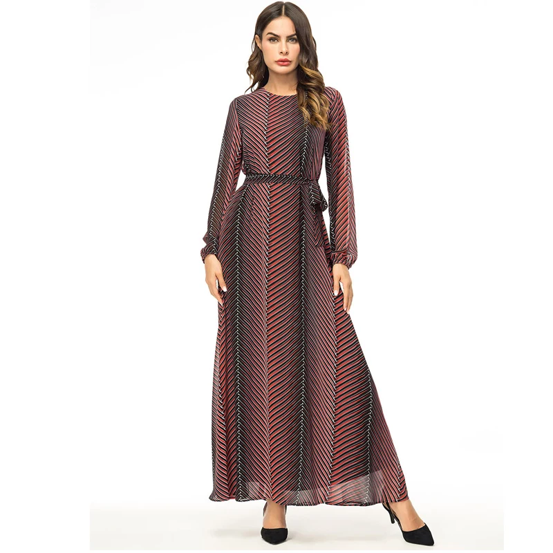 Абайя Vestidos 2019 шифоновое Полосатое Турецкий Арабский мусульманский хиджаб платье