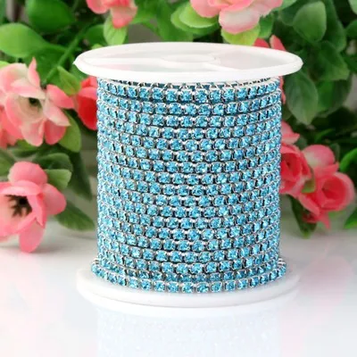 Turquoise blue 1 ярд/шт, 30 цветов, стеклянные хрустальные стразы на цепочке, Серебряное дно, Пришивные цепочки для рукоделия, украшения сумок для одежды - Цвет: Turquoise blue