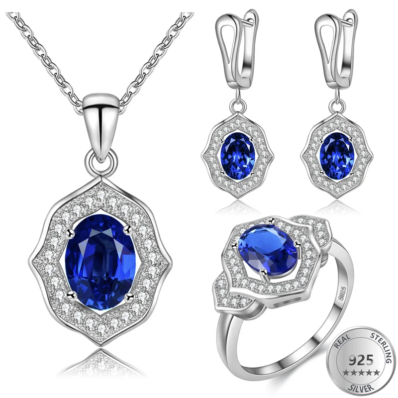 

808 STORE 2019 Dubai Hot Sale Fashion 925 Silver Jewelry Sets Crystal Necklace Earrings Ring Wedding Jewelry for Women Gift