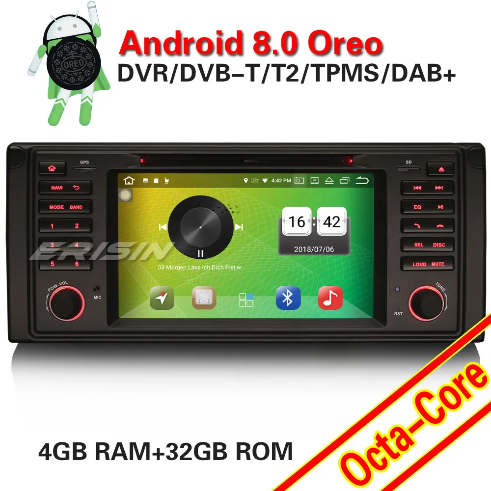 Erisin ES7339B 2 din Android 8 0 Восьмиядерный 4 Гб RAM автомобильный DVD GPS DAB для BMW 5er E39 E53 X5 M5 Радио