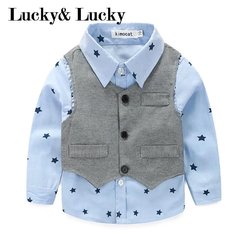 Джентльменская одежда для маленьких мальчиков рубашка с длинным рукавом + жилет