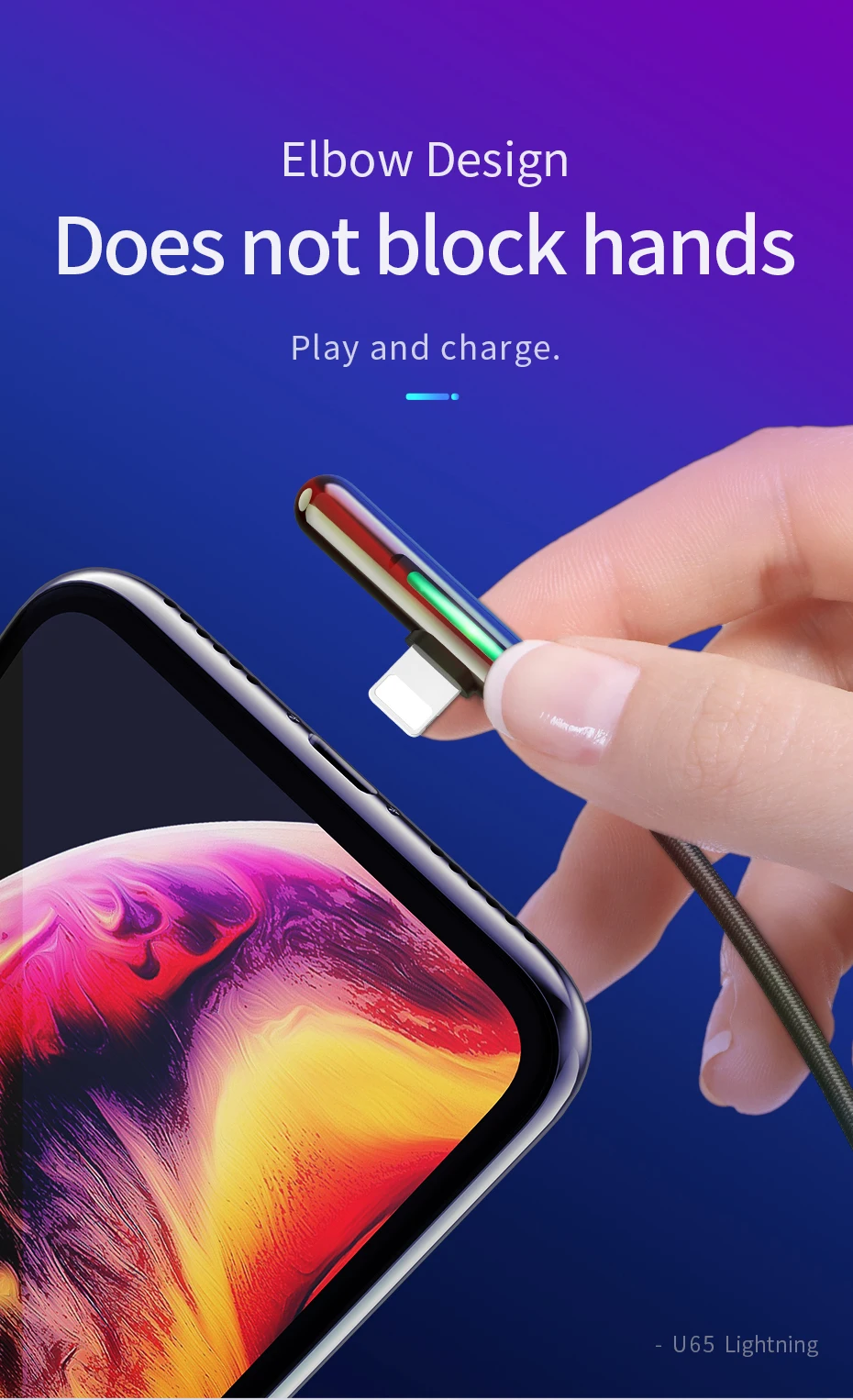 Hoco 90 градусов локоть дизайн USB кабель для iphone кабель 11 Pro XR Xs Max X 8 7 6 ipad2 красочный постепенный свет 2.4A Быстрая зарядка