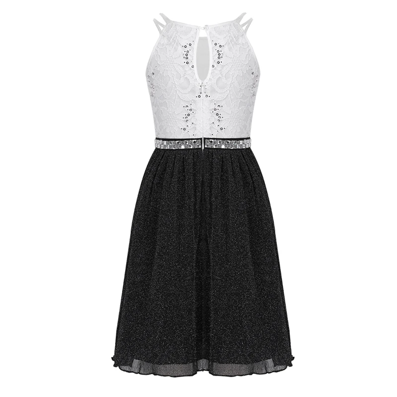 6-14 Years Kids Girls Sleeveless Sequined Floral Lace Shiny Princess Tulle Dress for Birthday Party Summer Prom Clothes