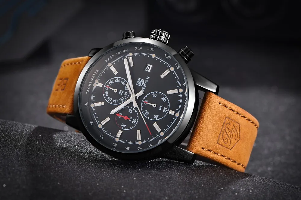 Мужские часы Reloj Hombre бренд BENYAR спортивные водонепроницаемые кварцевые часы с кожаным хронографом мужские часы Relogio Masculino BY-5102M