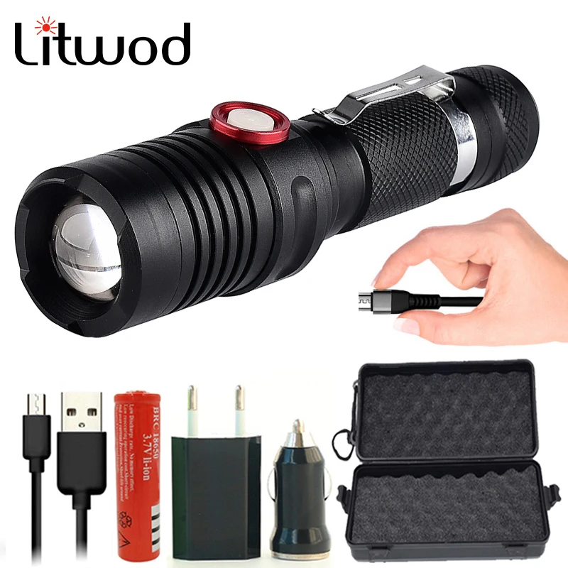 Litwod z20 Micro USB Перезаряжаемый светодиодный фонарик XML L2 4000LM переключатель вкл./выкл.