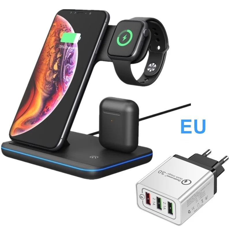 BlackEU Tongdaytech 15 Вт Qi Беспроводное зарядное устройство для Iphone XS 8 11 Pro Max быстрое зарядное устройство для телефона док-станция для Apple Airpods Watch 5 4 3 2 1 - Тип штекера: BlackEU