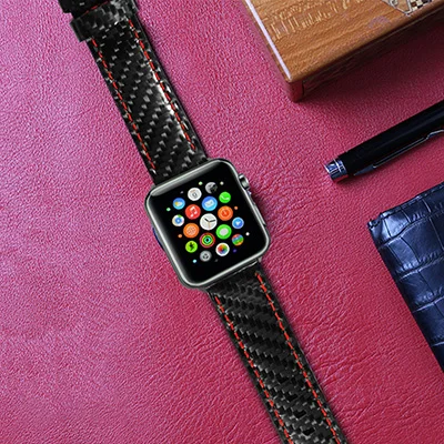 Black-red line Для Apple Watch Series 4 iWatch ремешок из настоящего углеродного волокна ремешки для часов Apple Watch Series 1 2 3 Leahter браслет 38-42-40-44мм - Цвет ремешка: Black-red line