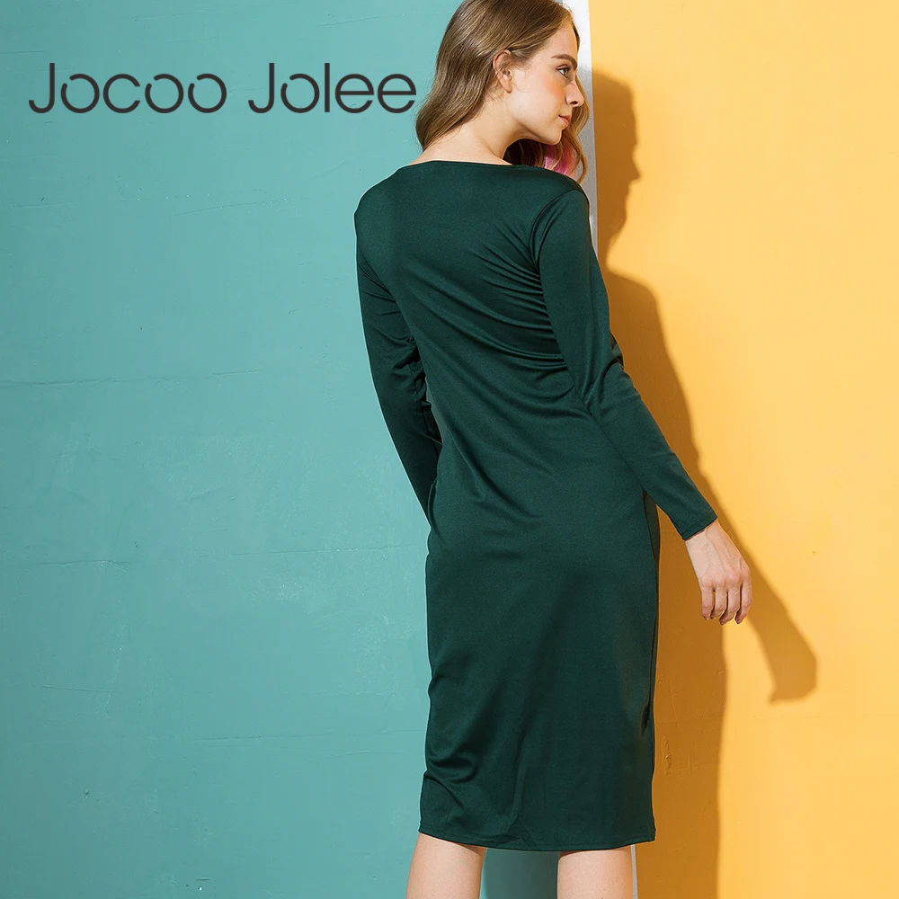 Женское платье-свитер Jocoo Jolee винтажное платье-миди с длинным рукавом и разрезом