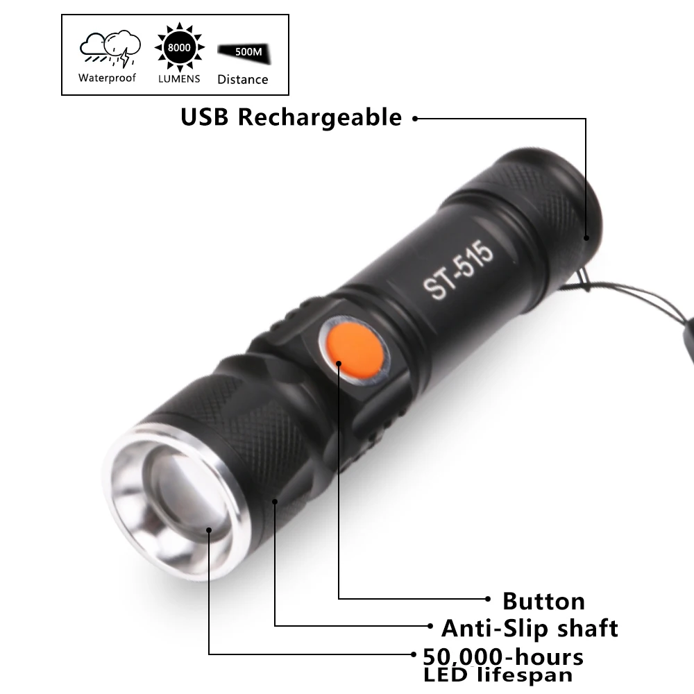 Высокая мощность батарея светодиодный светильник USB Перезаряжаемый светодиодный фонарь светильник фонарь a T6 тактический фонарик для велосипеда светильник