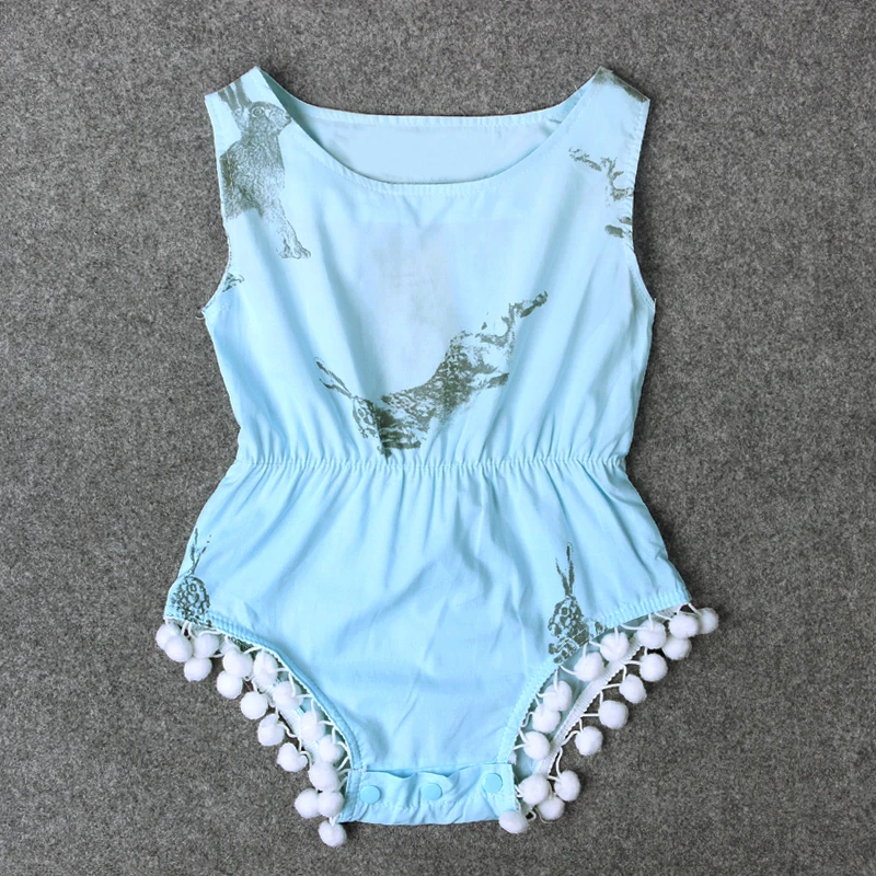 Детский хлопковый комбинезон без рукавов с принтом кролика Летний для