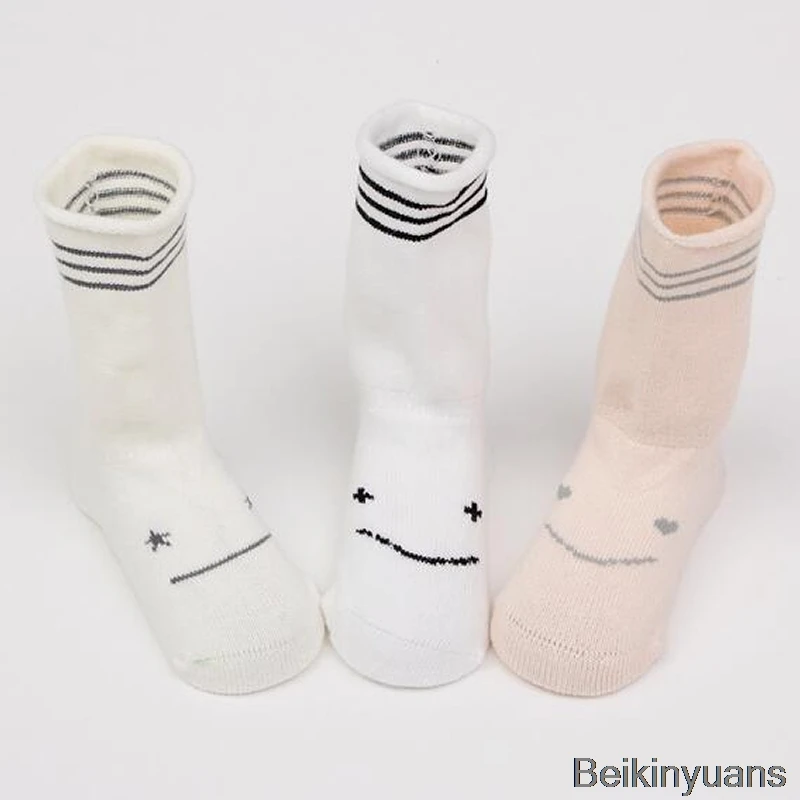 Smiley woman 3 предмета, хлопковые детские носки модные стильные зимние теплые носки с рисунком для маленьких девочек осенне-зимние детские теплые носки - Цвет: Smiley woman