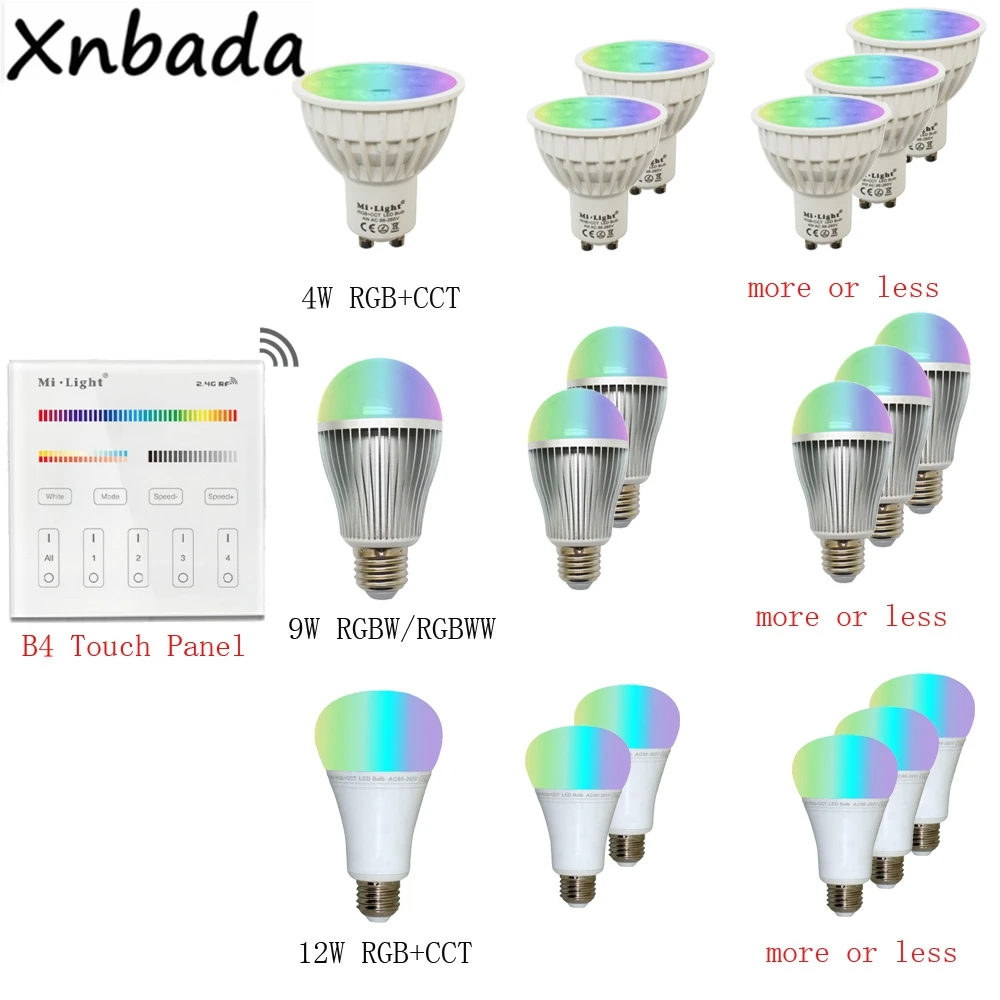 MiBoxer(Milight) диммируемая MR16 GU10 E14 E27 4 Вт 5 6 9 12 светодиодная лампочка прожектор 2 г RF