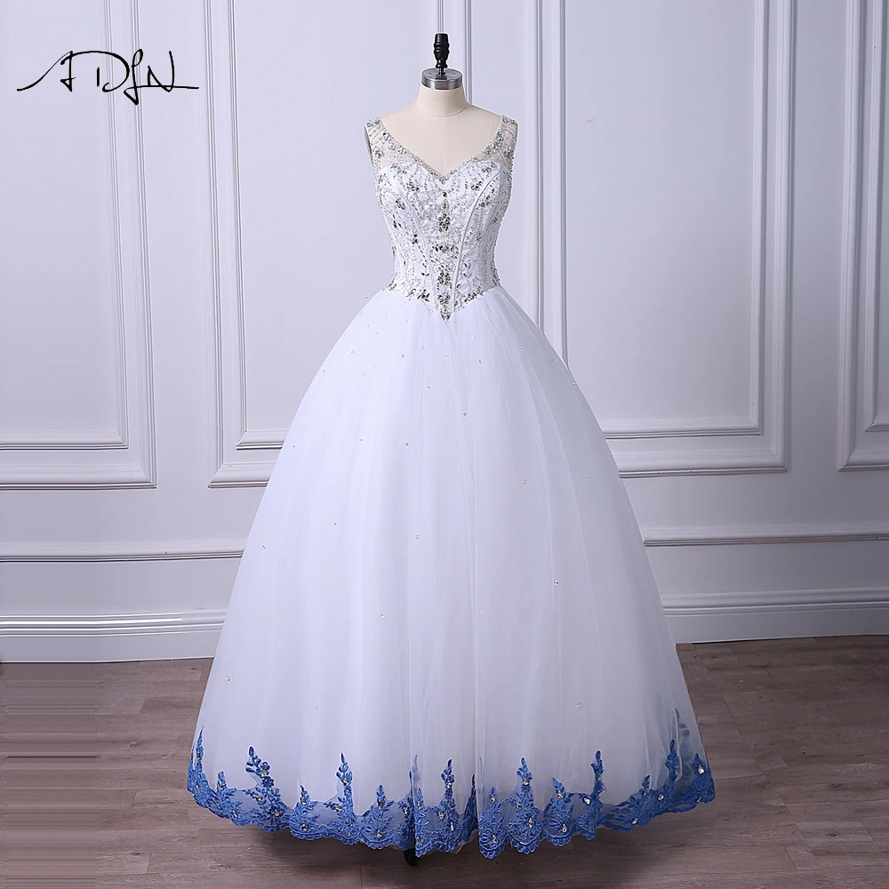 ADLN белое и синее пышное платье vestidos de 15 anos, высококачественное бальное платье с v-образным вырезом и кристаллами с открытой спиной для детей от 15 лет