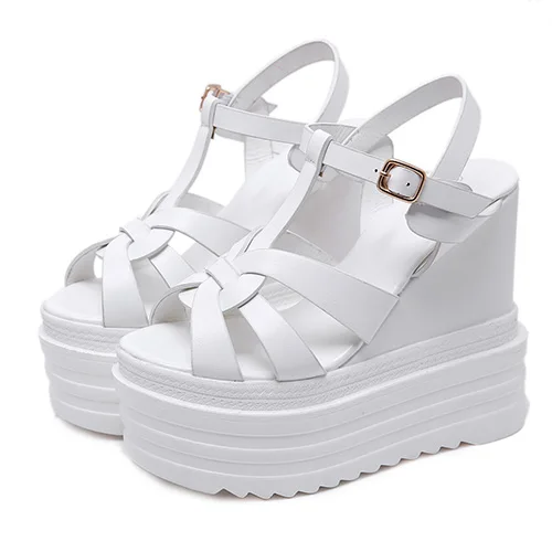white shoes Gdgydh/женские босоножки на танкетке с перекрестной шнуровкой на высоком каблуке и платформе с открытым носком и ремешком на щиколотке женские свадебные туфли в богемном стиле; цвет белый - Color: white shoes