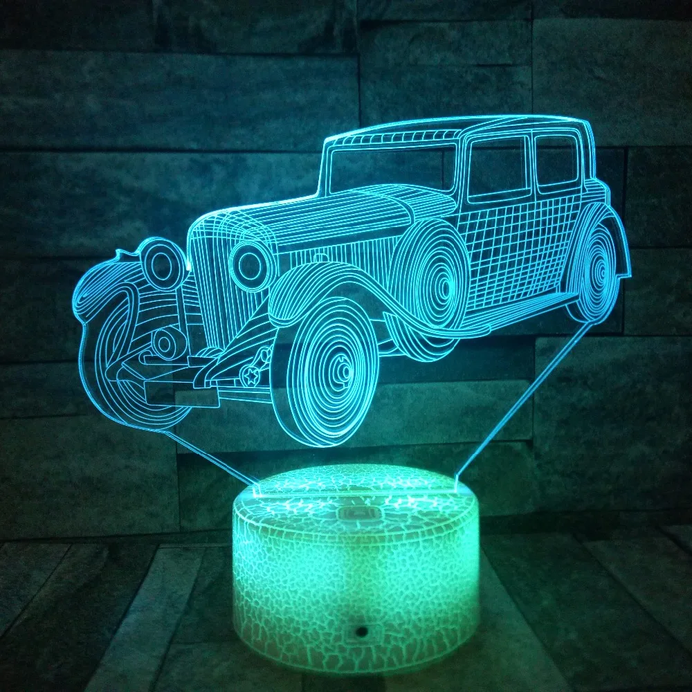 

3D иллюзия, оптический винтажный автомобильный ночник для детей, светодиодная настольная лампа, 7 цветов, домашний декор, подарки на день рождения для девочек и мальчиков