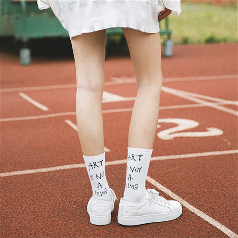 cute women's letter socks white black orange 3pairs/lot hot sale high quality cotton for female student free shipping | Женская