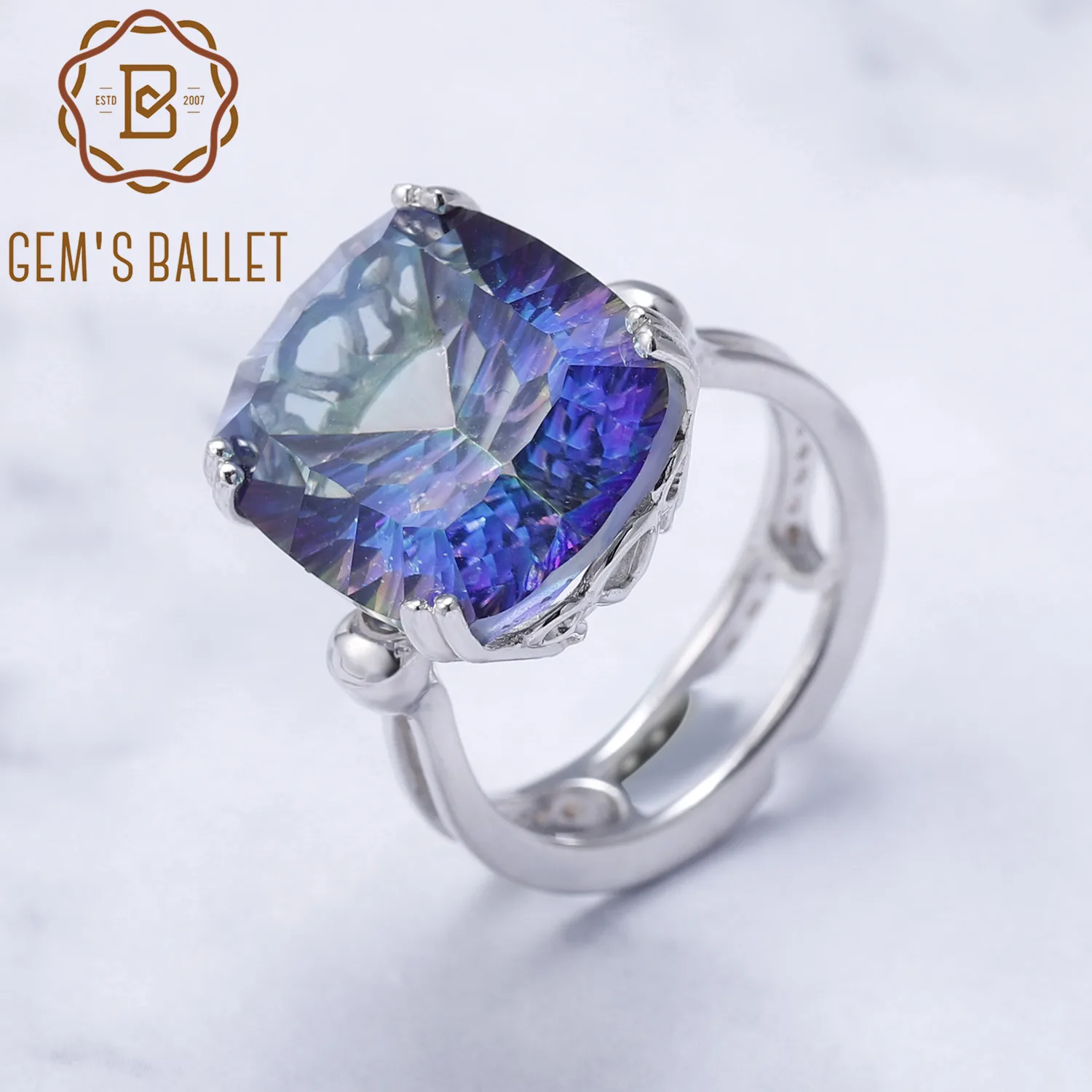 Женское кольцо для коктейлей Gem's Ballet серебряное с естественным синим покрытием