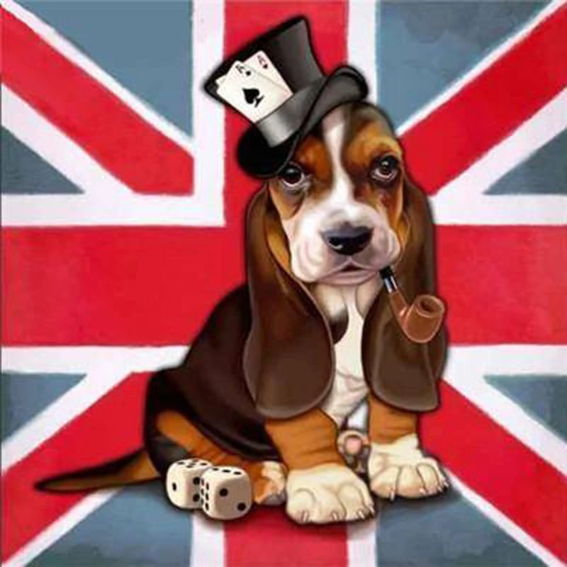 

5d Wearing a hat dog Full Square round Diamond Embroidery Pictures Rhinestone Diamond painting full drill Home Decor