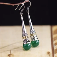 kjjeaxcmy fine jewelry 925 pure silver inlay green jade with the new female style on the market beautiful earrings
