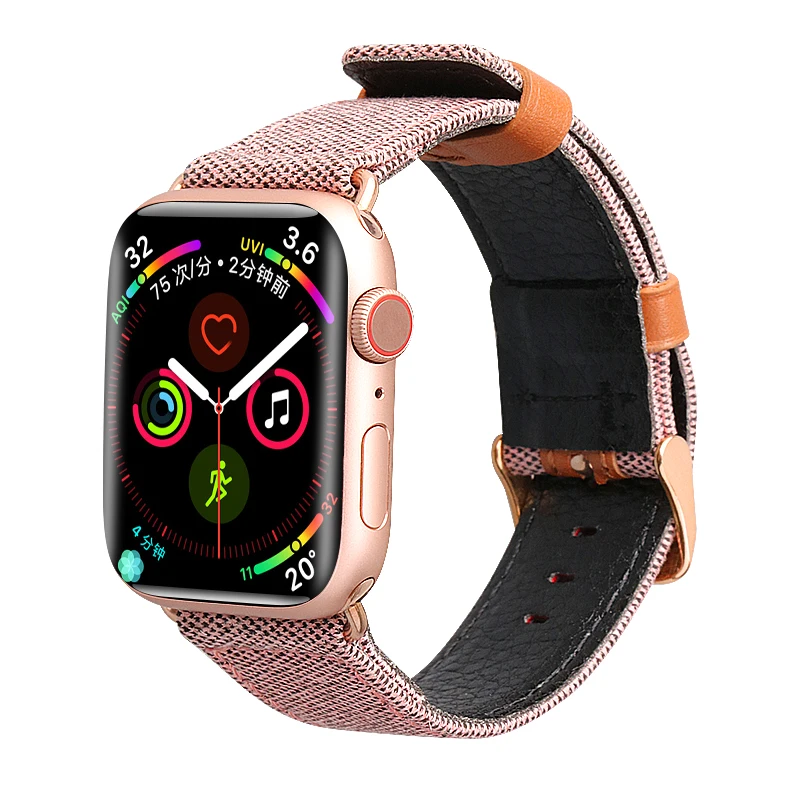 Браслет для apple watch series 4 3 2 1 Сменный ремень для iwatch холст с классической пряжкой темно-синий джинсовый