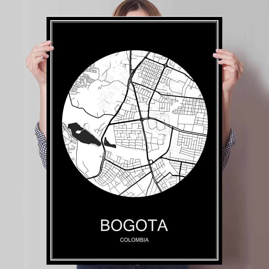 Печатная карта города Богота Колумбия печатный плакат на бумаге или холсте