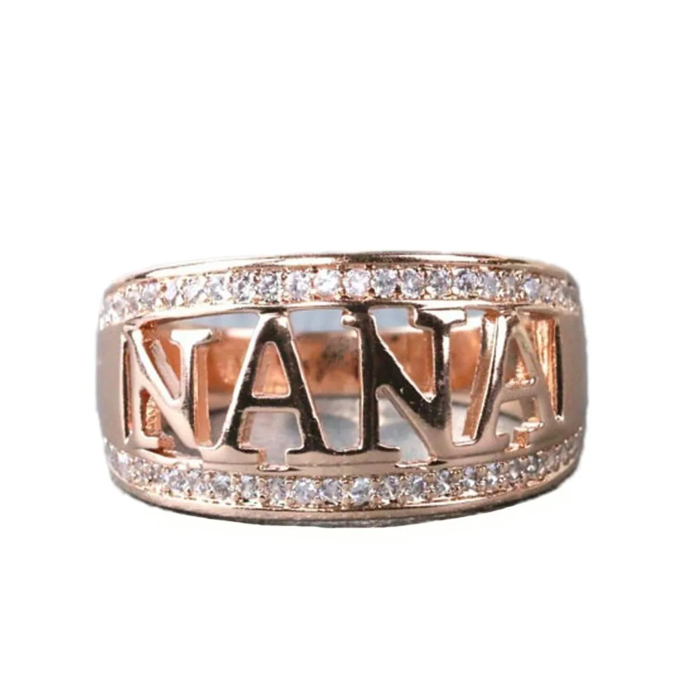 Модное женское кольцо изысканное NANA с кубическим цирконием и надписью