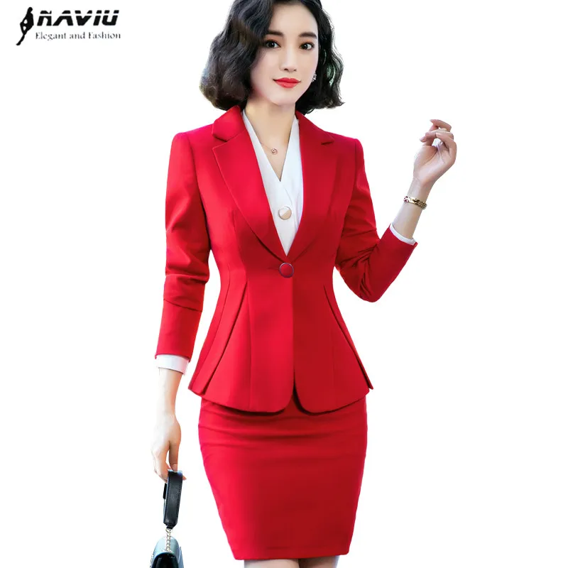 

Naviu Professional Women Office Suit Autumn Winter New Formal Interview Long Sleeve Blazer and Skirt Fashion Work Wear