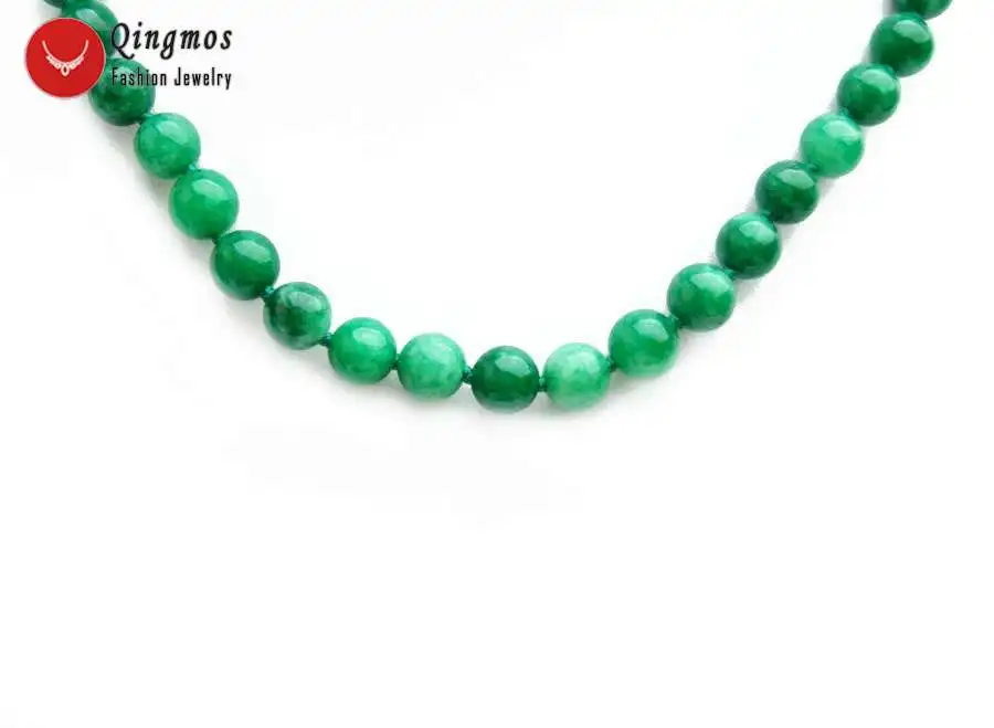 Модное женское ожерелье Qingmos колье с 8 мм круглым темно-зеленым нефритом ожерелья