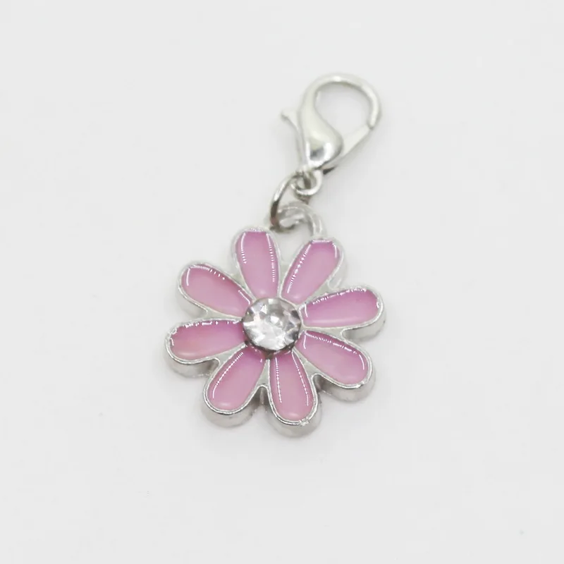 Hot Selling 20pcs/lot Pink Daisy Flower Dangle Charms Lobster Clasp DIY Bracelet Necklace Pendants Jewelry Hanging | Украшения и