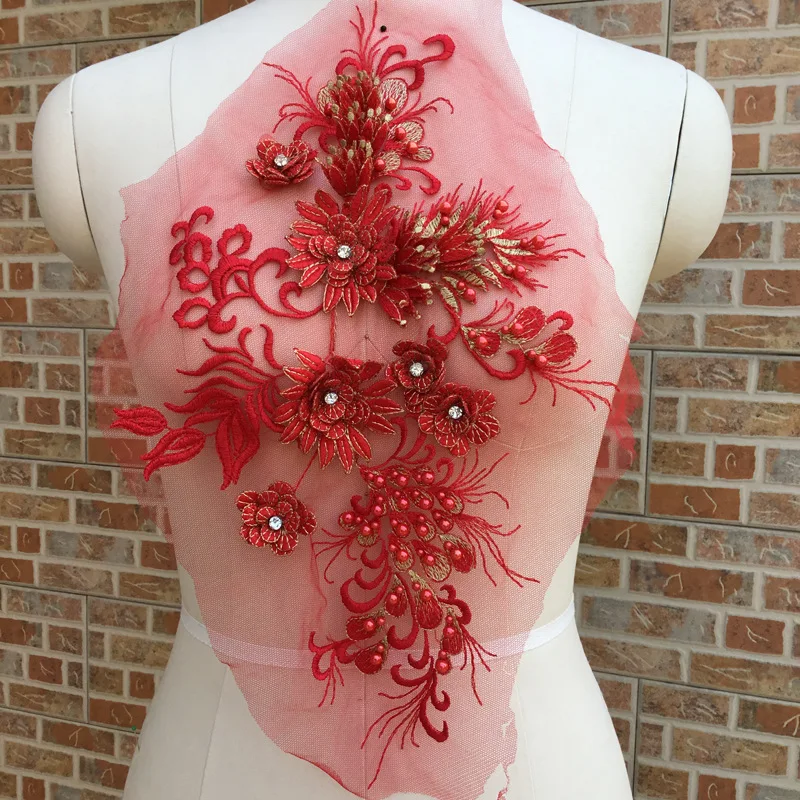 Синий белый розовый красный фиолетовый 3DFlower трехмерный бисерный кружевной