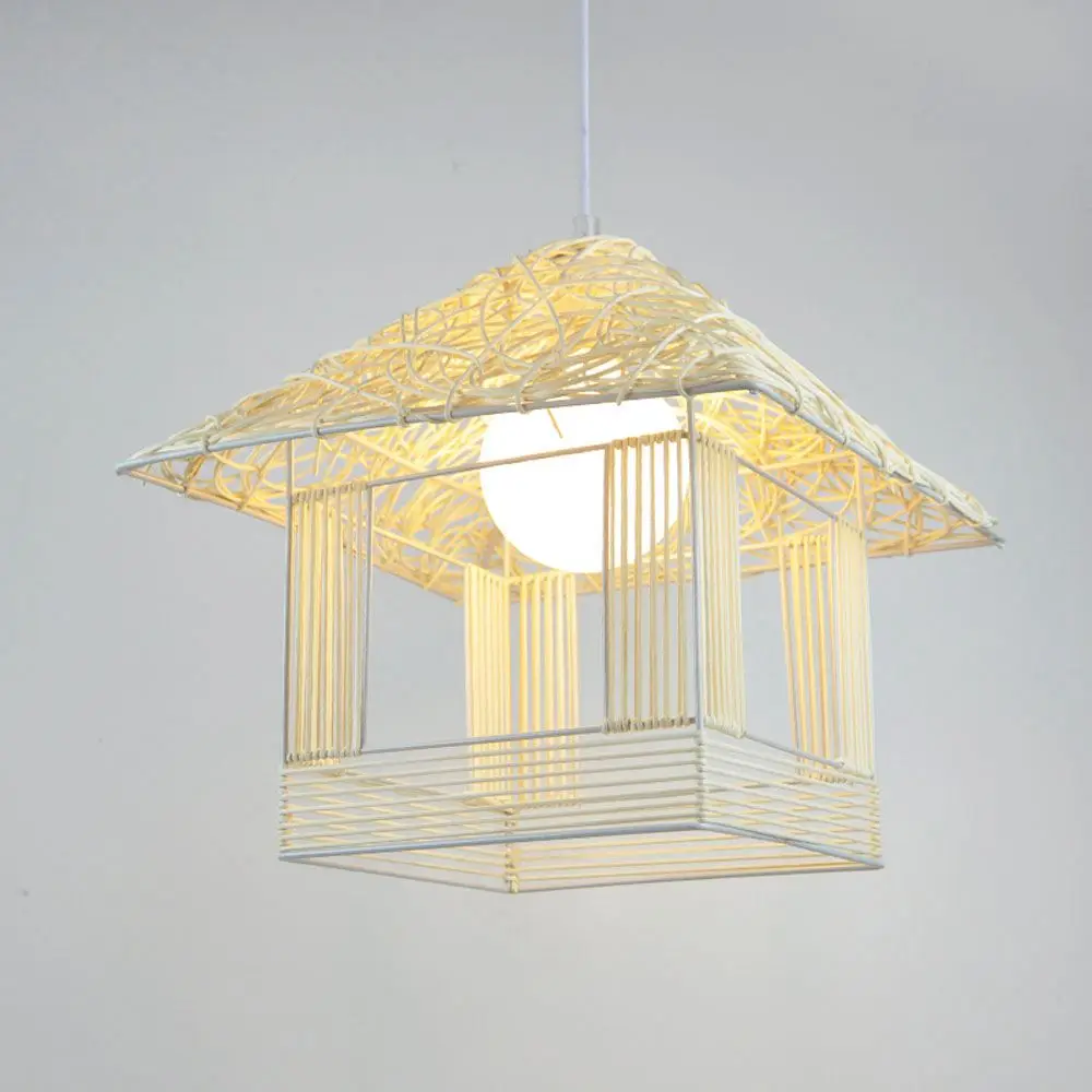 Современная деревенская бежевая ротанговая Подвесная лампа в форме дома для