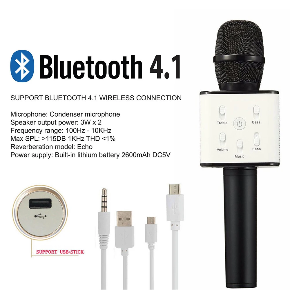 Travor Новый караоке Q7 беспроводной Bluetooth микрофон динамик ручной USB плеер