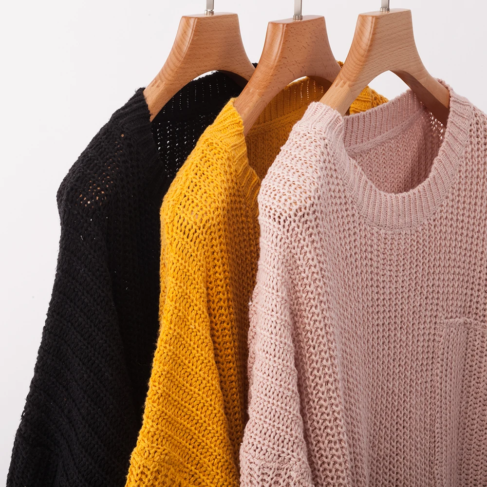 2019 сезон осень-зима розовый цвет свитер женский трехцветный длинный отрезок