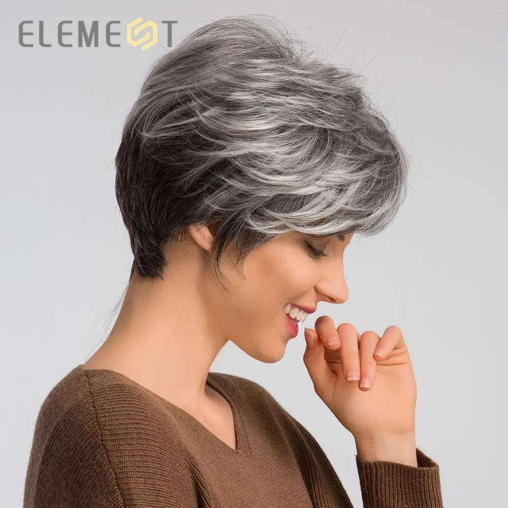 Термостойкий синтетический короткий парик Element с боковой бахромой 6 дюймов