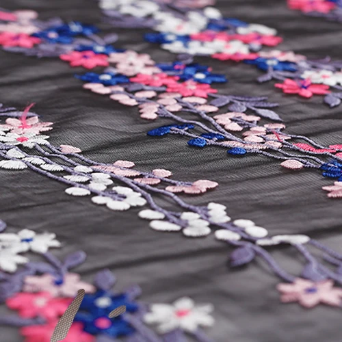 

150CM Wide Quality Jacquard Embroidery Gauze Purple Lace Fabric for Dress Clothes E098