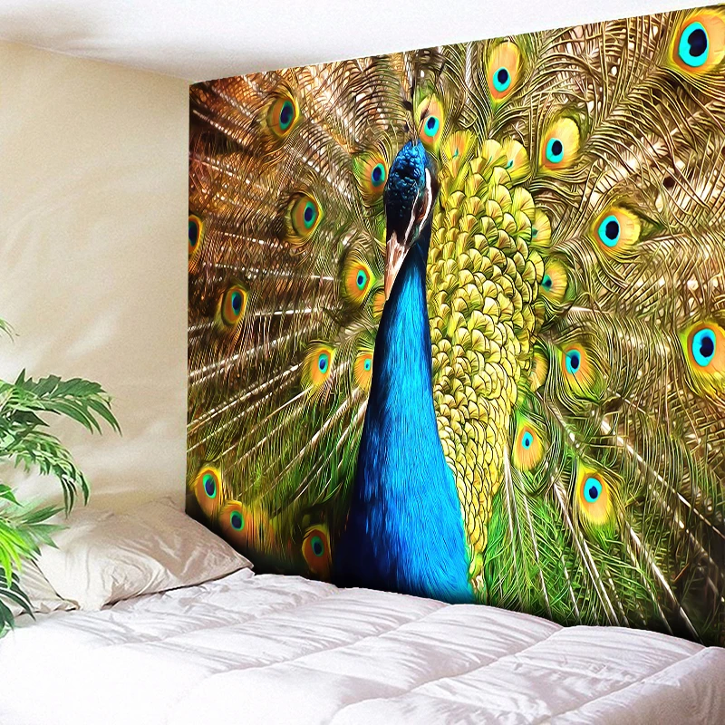 Гобелен с павлином настенный Бохо хиппи гобелен для спальни домашний декор