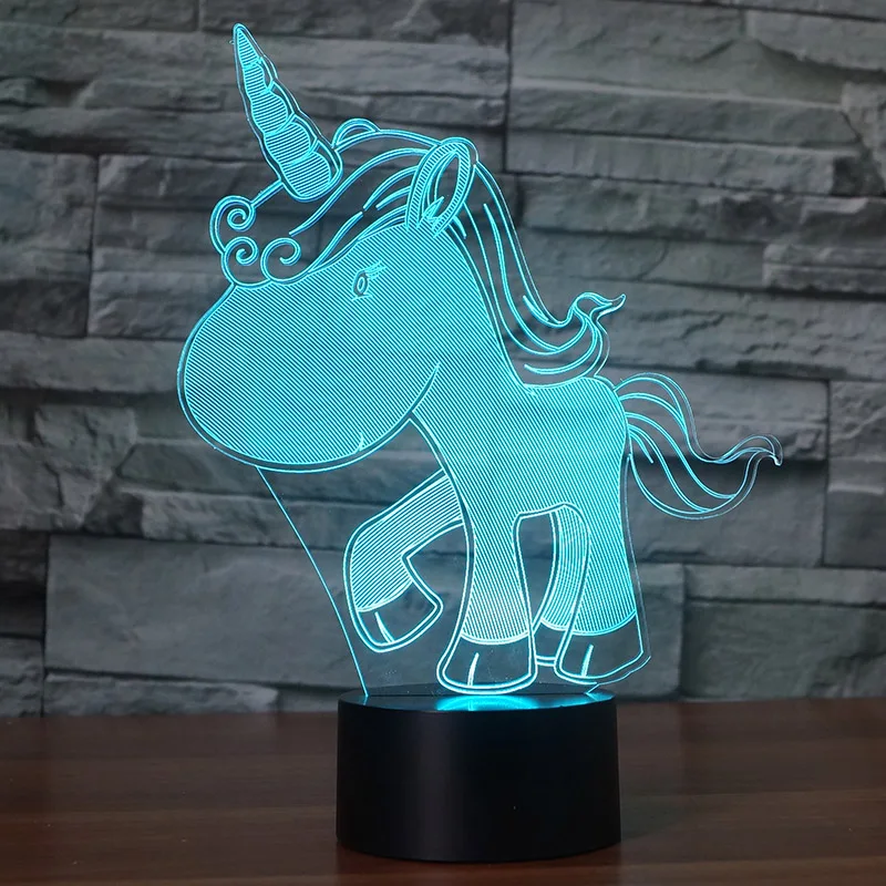 Единорог милый дизайн LED 3D ночник 7 меняющихся цветов сенсорный выключатель для
