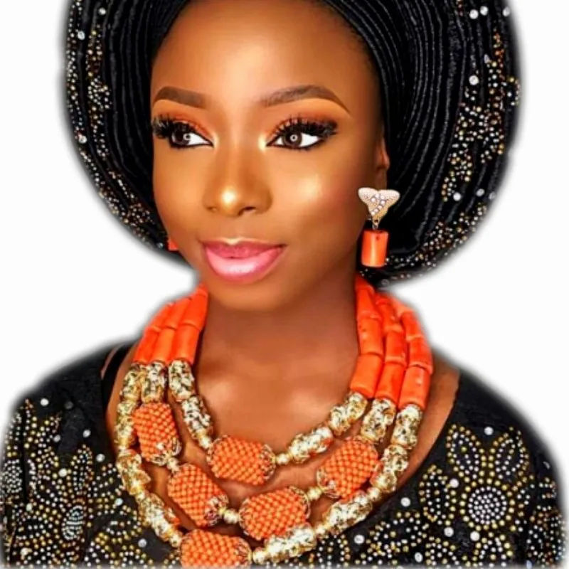 

African Beads Jewelry Set Big Balls Costume Gold Jewelry Nature / Real Coral Beads Jewelry Set Women Necklace Jewellery Set 2018