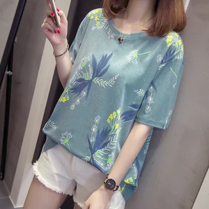 Женские хлопковые футболки, Женские повседневные топы размера плюс, футболки большого размера с круглым вырезом и принтом, новая летняя свободная футболка с полурукавами, 2021