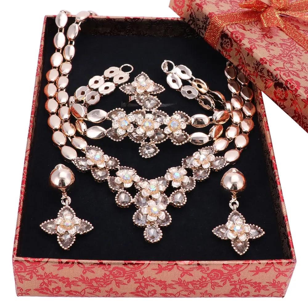 Ювелирные наборы для женщин ожерелье серьги браслет кольцо золотой цвет Африка