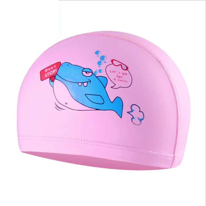 Shark Pink Мультяшные животные акула дети Дети PU ткань плаванья ming cap s ухо защита волос водные виды спорта плаванье шапочка для мальчиков и девочек - Цвет: Shark Pink
